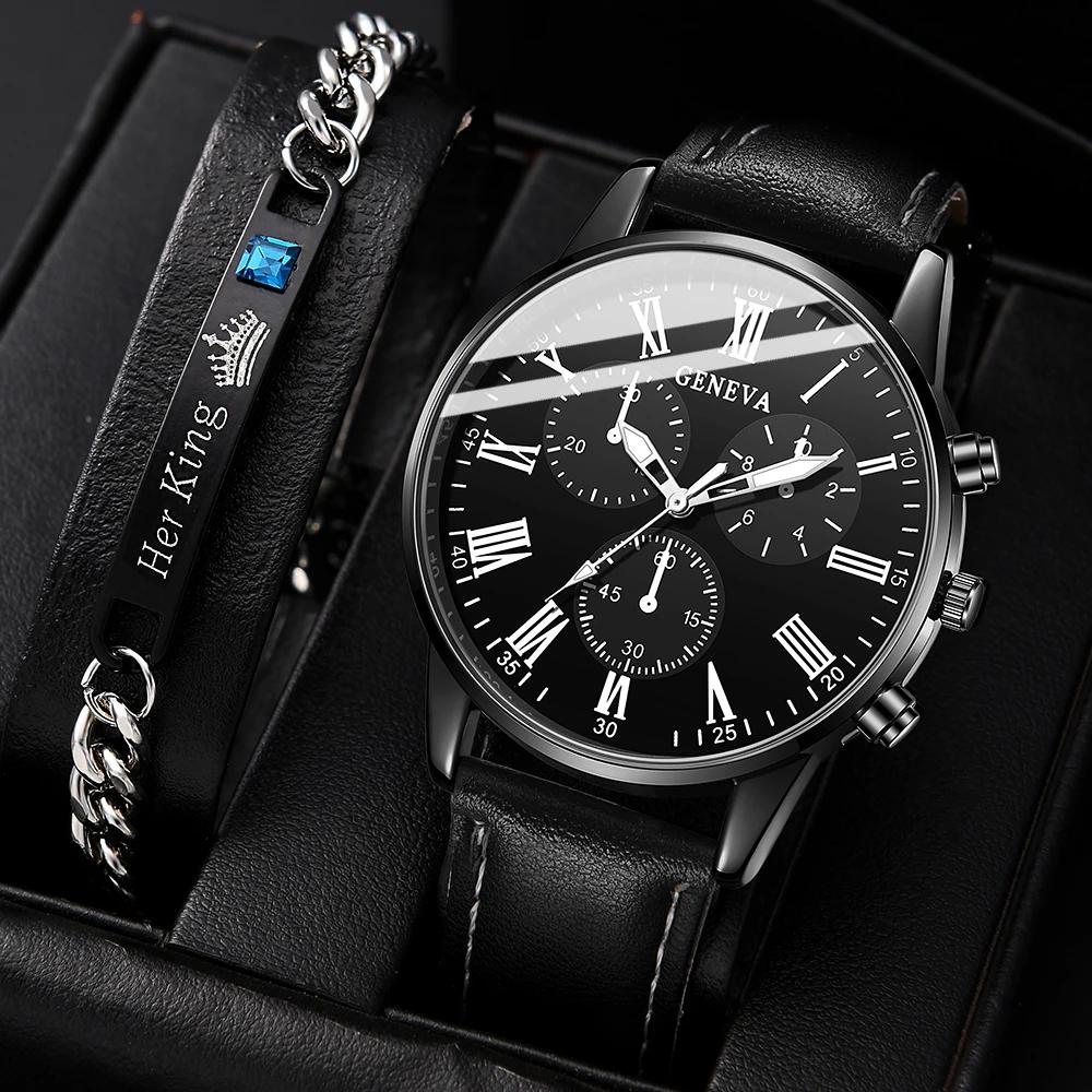 

2 ШТ Мужские Часы Мода Бизнес Мужские Кварцевые Часы Браслет Набор Ювелирных Изделий Подходит для Ежедневного Подбора Одежды чёрный