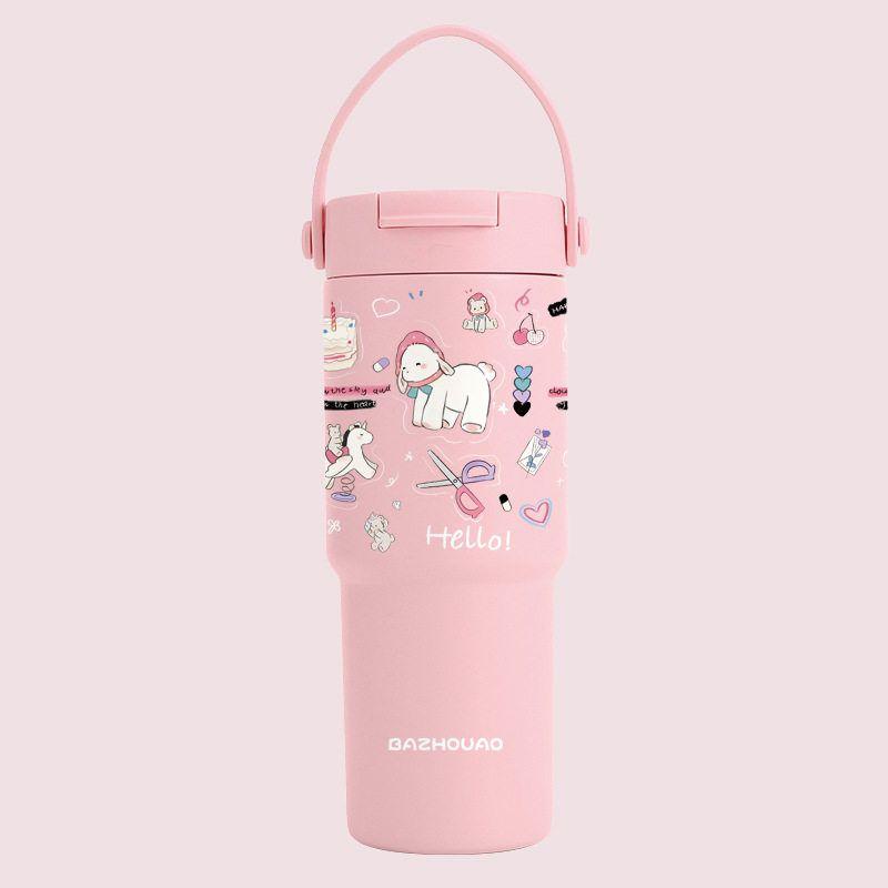 Ceramic Inner Coffee Cup with Handle, Large Capacity Thermos Cup, Portable Car-Mounted 30oz Car Ice Cup