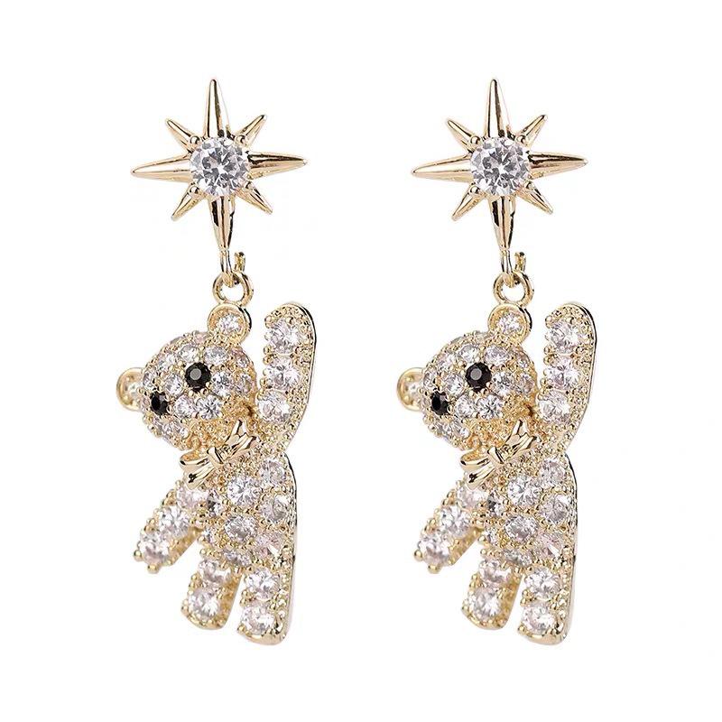 High-End Diamant Teddybär Ohrringe - Minimalistisch 2022 Koreanischer Stil mit S925 Silbersteckern für Damen