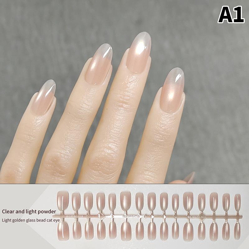 30Pcs Press On Nails French Tip Fake Nail Set Square Shape Reusable Stick-on For Women Girls Day Out