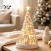 Desktop Decorative Tree LED Light Up Snowy Christmas Tabletop Decoration, Mini Night Festive Room Decoration Light, Indoor Holiday for Living