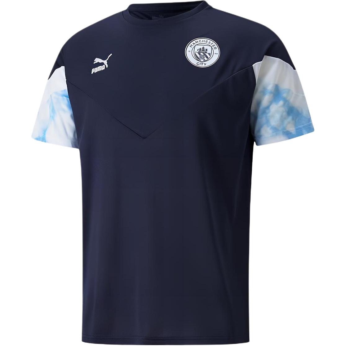 

PUMA Manchester City Football Club Логотип печати с круглым вырезом Повседневная спортивная рубашка с короткими рукавами Мужские топы Peacoat-Blue White 765200-05 S