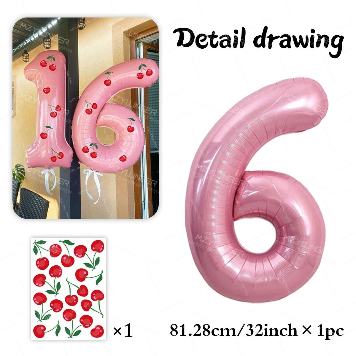 

32 inch pink digital aluminum foil balloon with cherry sticker for birthday parties and anniversaries decoration balloons Other