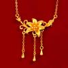 Vietnamese Sand Gold Lily Flower Necklace - Three Gold-Plated Flowers for Women's Bridal Wedding