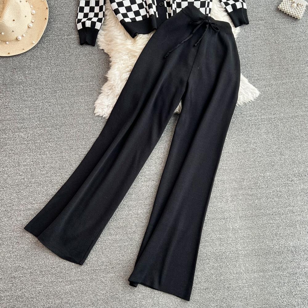 Herbst Vintage Marke Plaid Gestrickte Pullover Hose 2 Stück Set Frauen Trainingsanzug Einreiher Mantel + Knöchel Länge Hosen Outfits