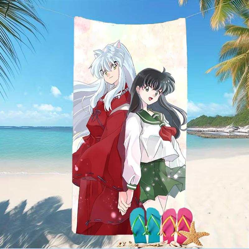 Beach Towel with Inuyasha & Kagome Pattern - soft,absorbent,machine washable Lightweight&Modern,swimming,Travel Essentials