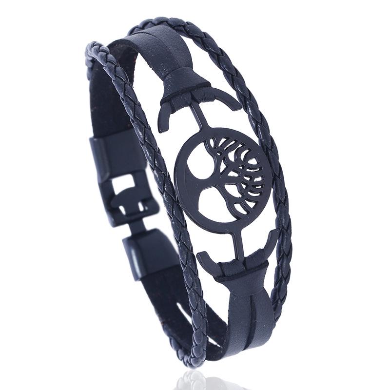 European & American Christmas Tree Leather Bracelet - Cowhide-Inspired Couple's Snap-On Design