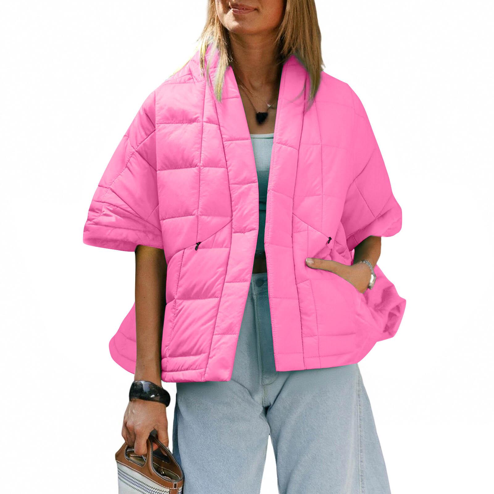 

Жилет Жіночий Теплий Стьобаний Жилет Оверсайз З Рукавами-Крильцями Відкритий Спереду З Кишенями Повсякденний Верхній Одяг XL рожевий