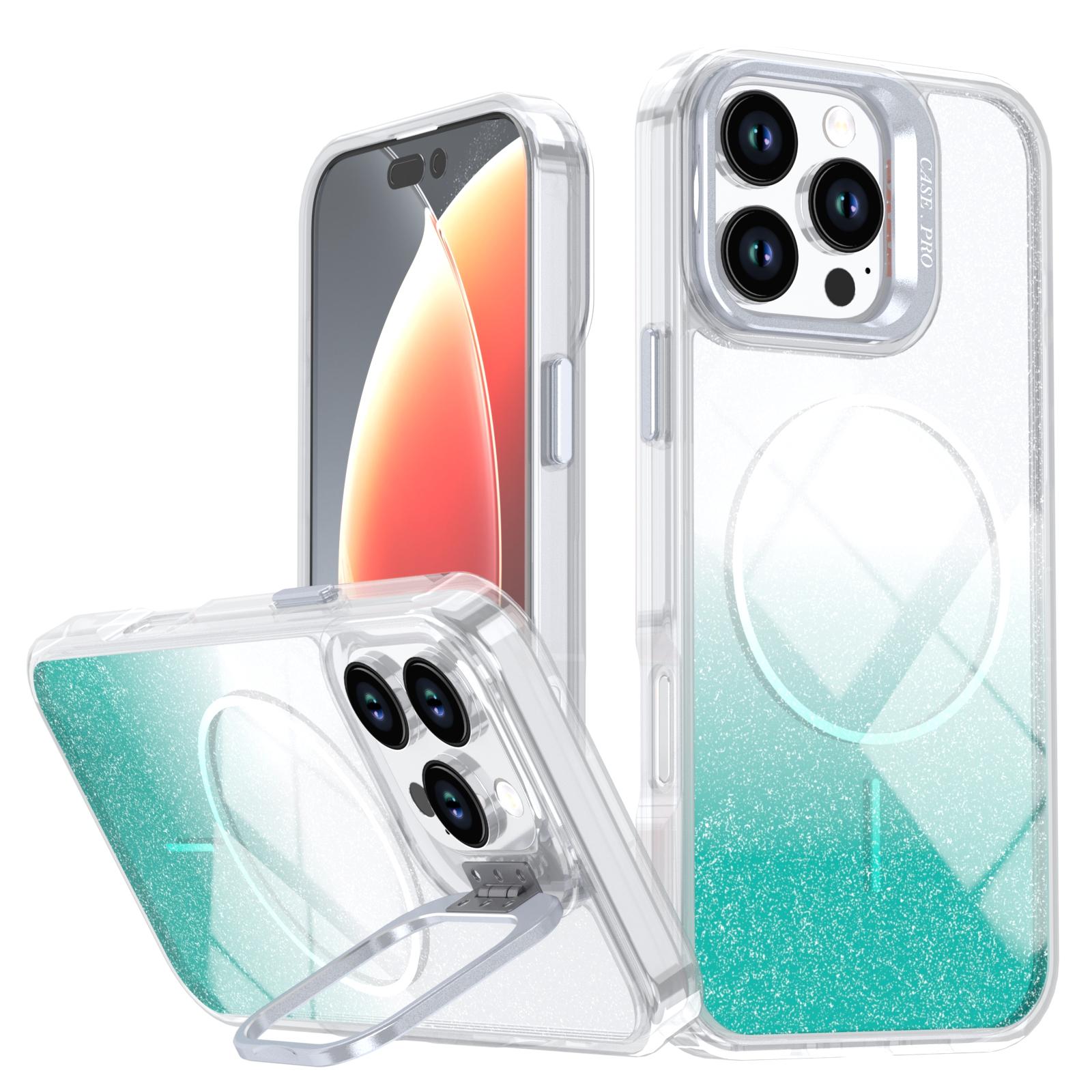 For iPhone 16 Pro Max Magnetic Case Gradient Glitter Shockproof TPU PC Phone Cover Compatible with MagSafe