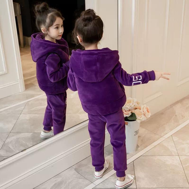 4-12 Years Winter Girls Tracksuit Autumn Teenager Clothes Padded Velvet Jacket + Hoodie + Pant 3Pcs Children's Clothing