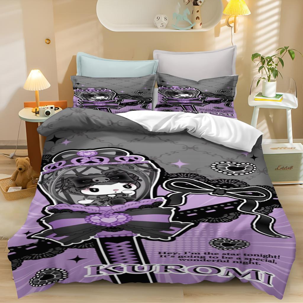 Kuromi Cartoon Bettbezug Rosa Lila Mädchen Geschenk Bettdecke Decke Wärme Kinderzimmer Bettwäsche