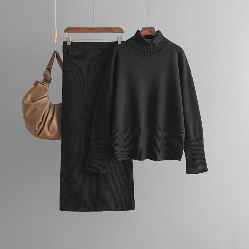Solid Color Turtleneck Sweater Half-body Hip Skirt Two-piece Set Autumn and Winter New Knitted Suit Women