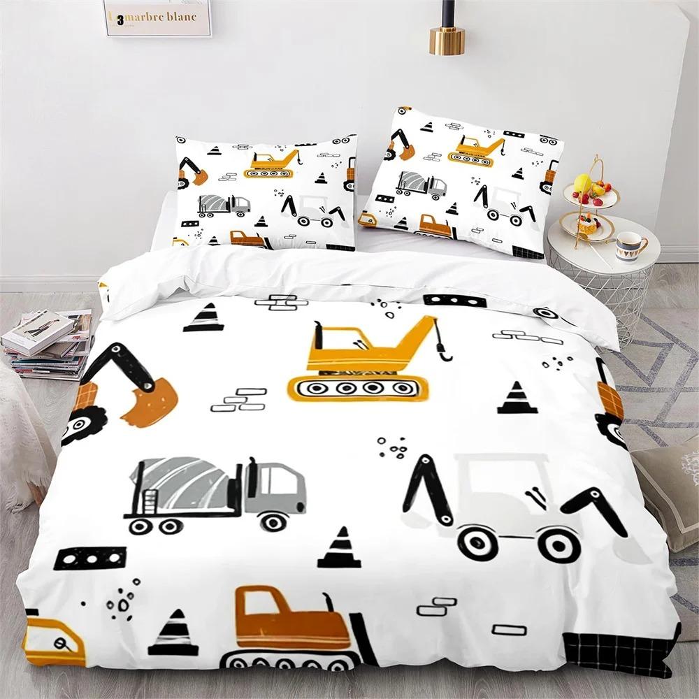 Cartoon Engineering Vehicle Childrens Duvet Cover Set Tractor Truck Quilt Cover Modern Bed Set For Boy Polyester Bedding Set