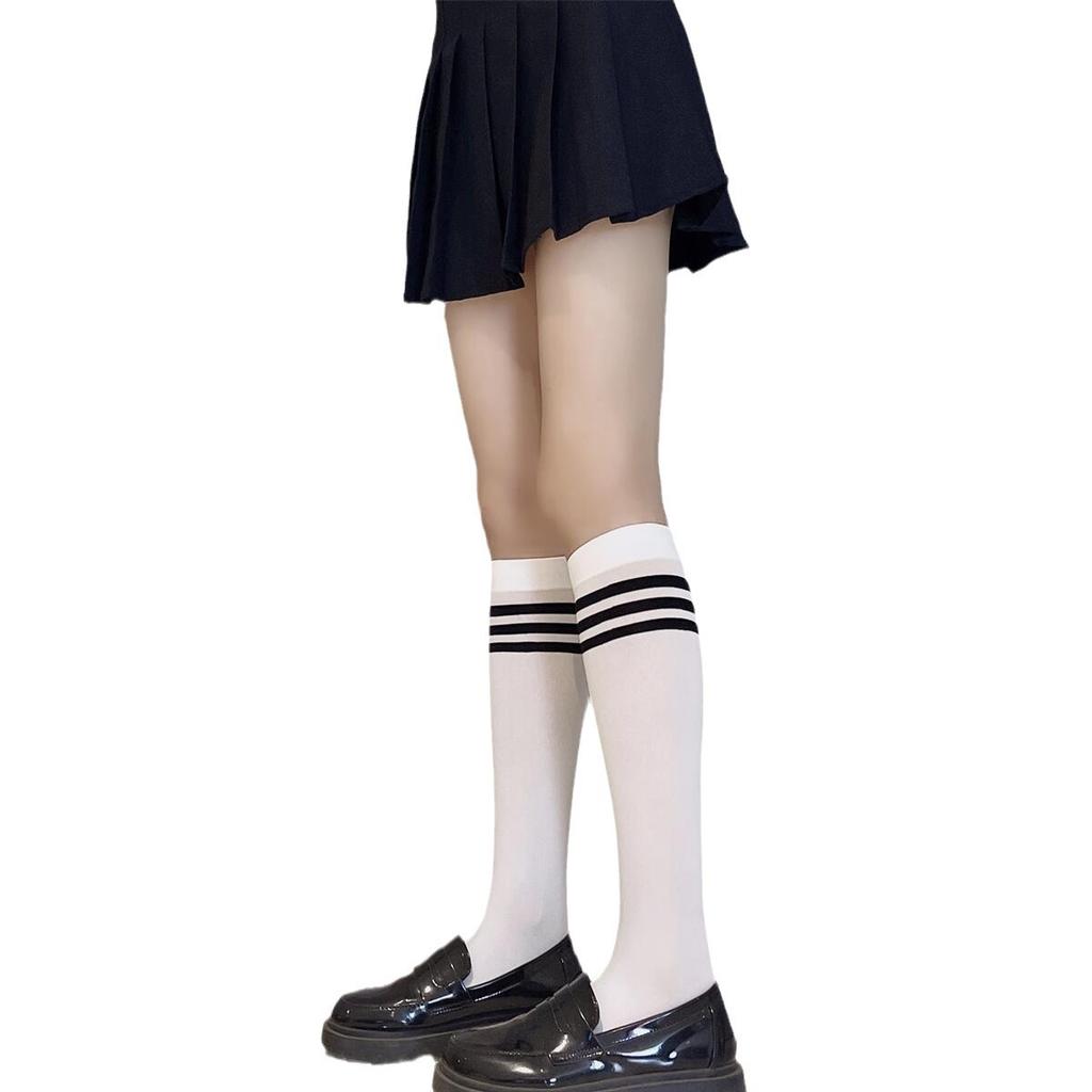 Japanese White Jk Tube Socks Sweet College Style Striped Socks Velvet Calf Socks Women'S Knee Socks Ins Style