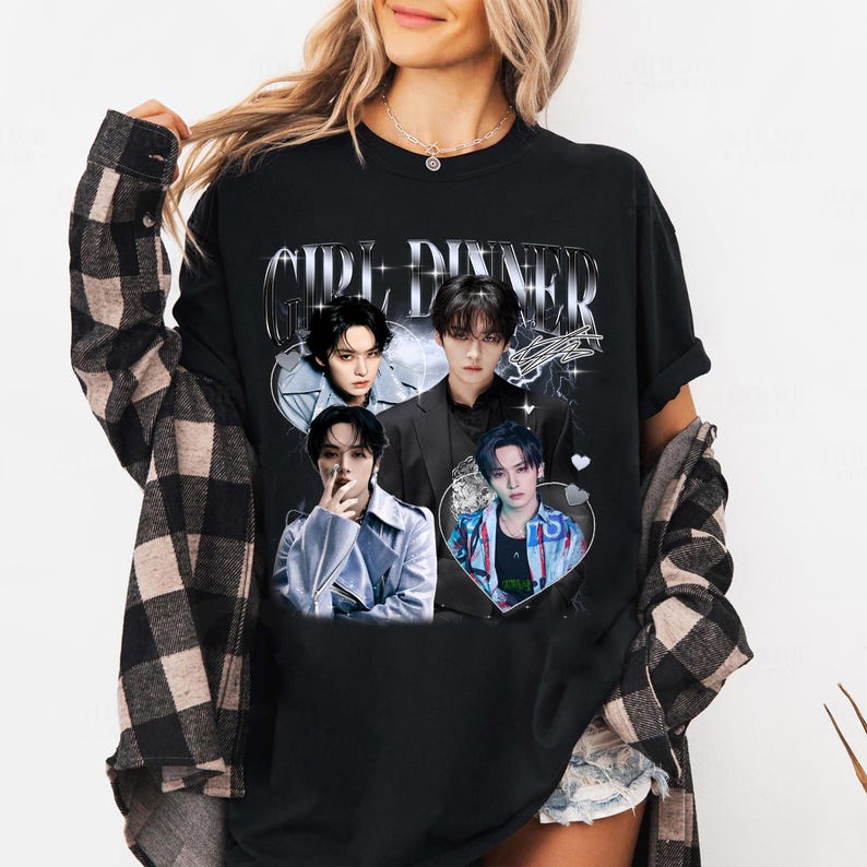 Girl Dinner Lee Know Stray Kids T-shirt, Vintage Fans Homage Tee Men Women Hip Hop Streetwear Oversized Tshirt Short Sleeve Casual Clothing