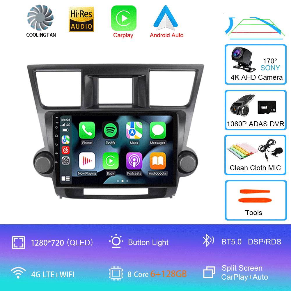 Android 14 Car Radio For Toyota Highlander 2 XU40 2007 - 2013 Multimedia Video Player Navigation GPS Carplay Android Auto 5G WIF