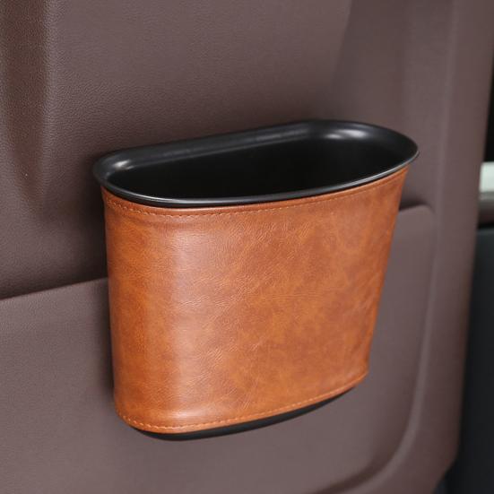 Car Trash Can for Vehicle Faux Leather Hanging Door Storage Bag for Garbage Waterproof Organizer Pouch for Car Interior