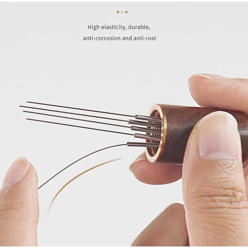 Barista Kaffepulver Rörpinne 6 Nålar Rostfritt Stål WDT-verktyg för Espresso Puckförberedelse Klumpförebyggande Rörpinne för Jämn Extraktion