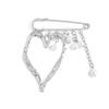New Exaggerated Metal Chain Pendant Crystal Rivets Tassel Brooches for Women Man Charm Trousers Shortened Pins Rock Jewelry Gift