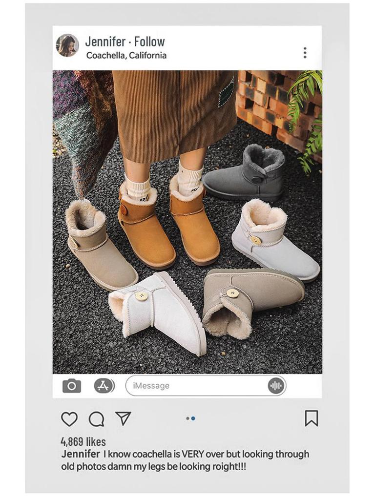 Trendy Women's Cowhide Snow Boots - Cute, Non-Slip, Thickened, Short-Tube for Autumn/Winter