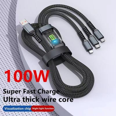100W 3 In 1 Super Charging Cable 6A Micro USB Type C Fast Charger Type-C Cable Data Cable For Samsung