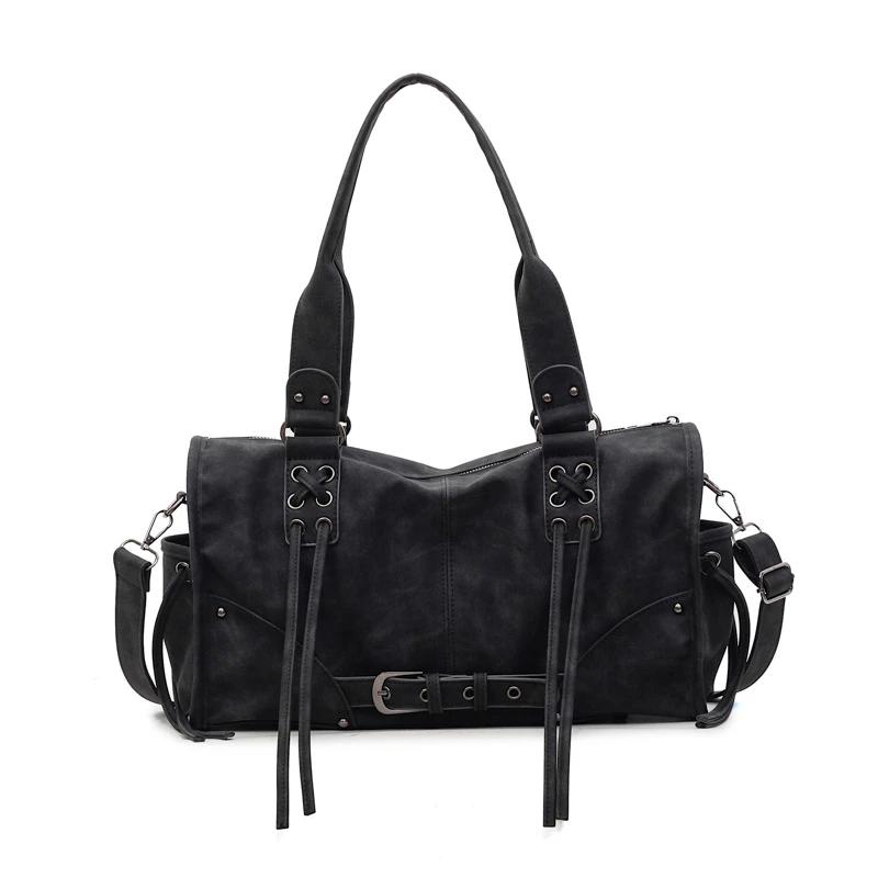 Retro Motorcycle Handbag Women Horiztal Tote Storage Tassel Design Pillow Shoulder Bag Trendy Large Capacity Soft Underarm Bag