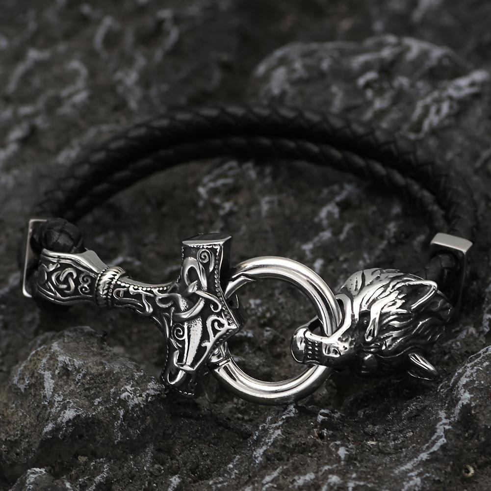 Viking Wolf Head Thor Hammer Bracelet Personalized Viking Men s Jewelry Viking Wolf Head Bracelet Viking Jewelry Gift Gift Gift