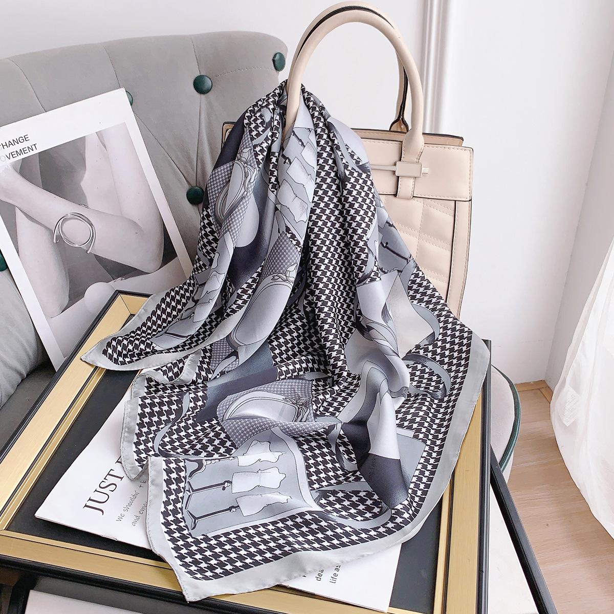 

Новый маленький квадратный шарф с принтом «Тысяча птиц», универсальный модный шарф из искусственного шелка, женственный шарф на шею, шаль 70*70cm