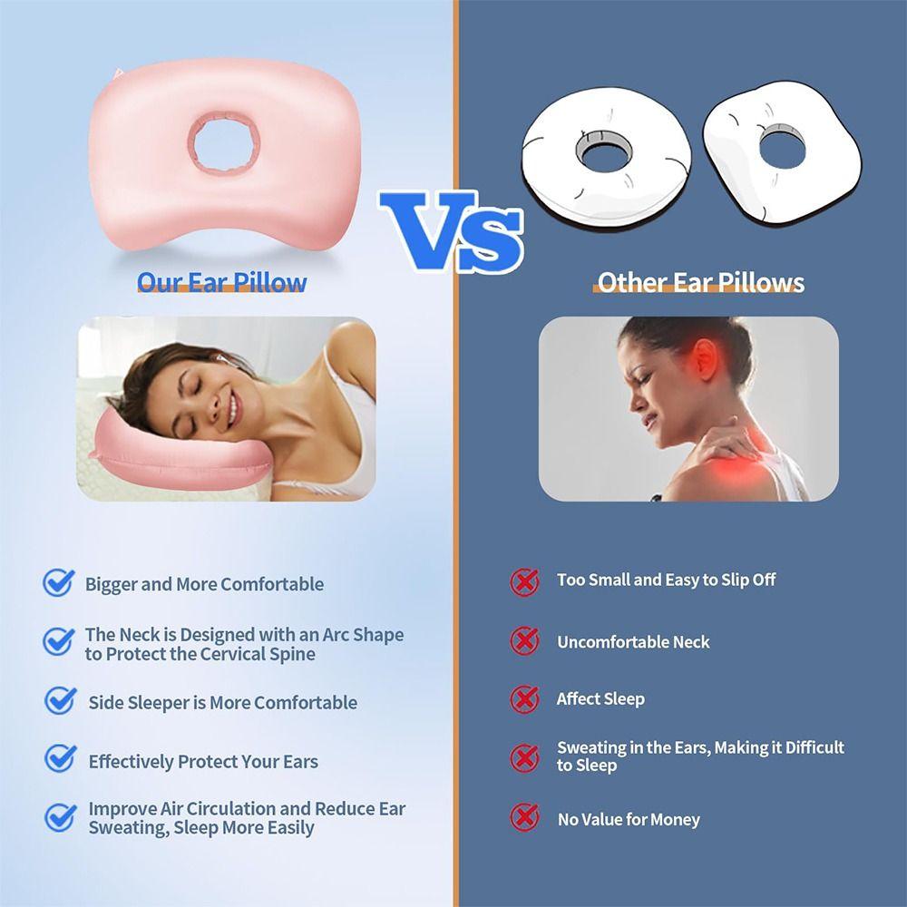 Cotton Filling Ear Piercing Pillow Breathable Portable Pillow with Ear Hole Comfortable Ergonomic Curved Side Sleeping Pillow