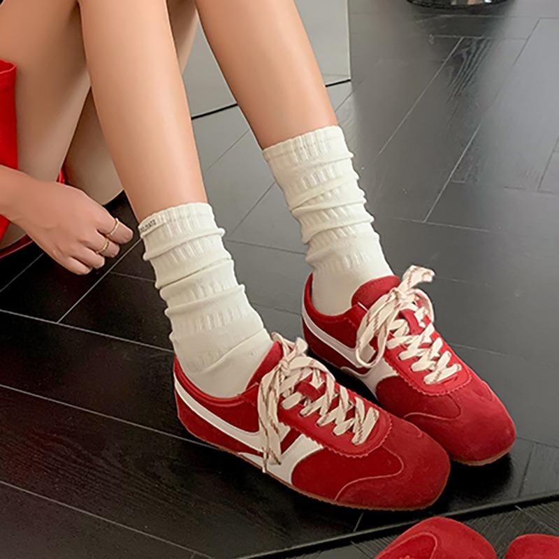 Wersja ze skóry bydlęcej brązowe retro damskie skórzane wszechstronne sznurowane buty na deskę płaskie sportowe do biegania casualowe buty