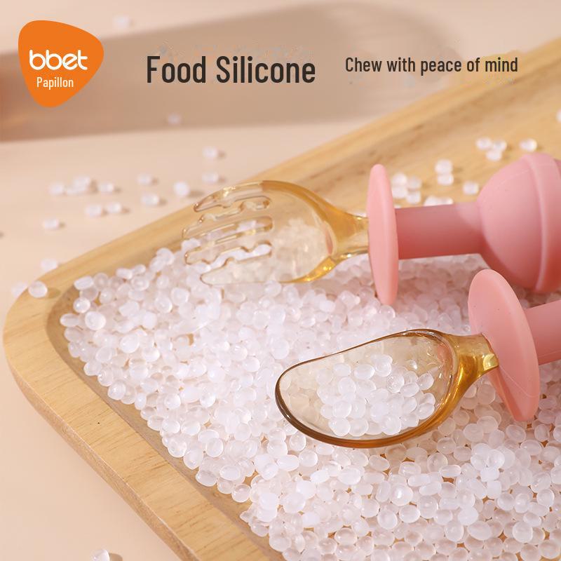 Baby Silicone Spoon Set: Training Tableware with Stainless Steel Digging Spoon for Kids.