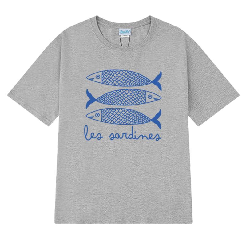 Summer High Quality Trend Sardine Printed T Shirts 2025 Men Women Harajuku Fashion Short Sleeve Tshirt Unisex 100 Cotton Tops