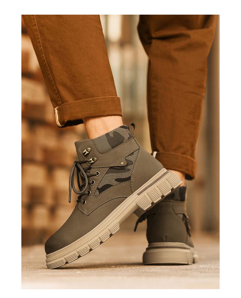 Winter Men's Fleece-Lined Non-Slip Martin Ankle Boots - High-Top British Style Work Shoes