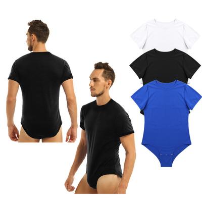 Mens One Piece Short Sleeve Press Crotch T-shirt Bodysuit Romper Pajamas Adult Diaper Playsuit