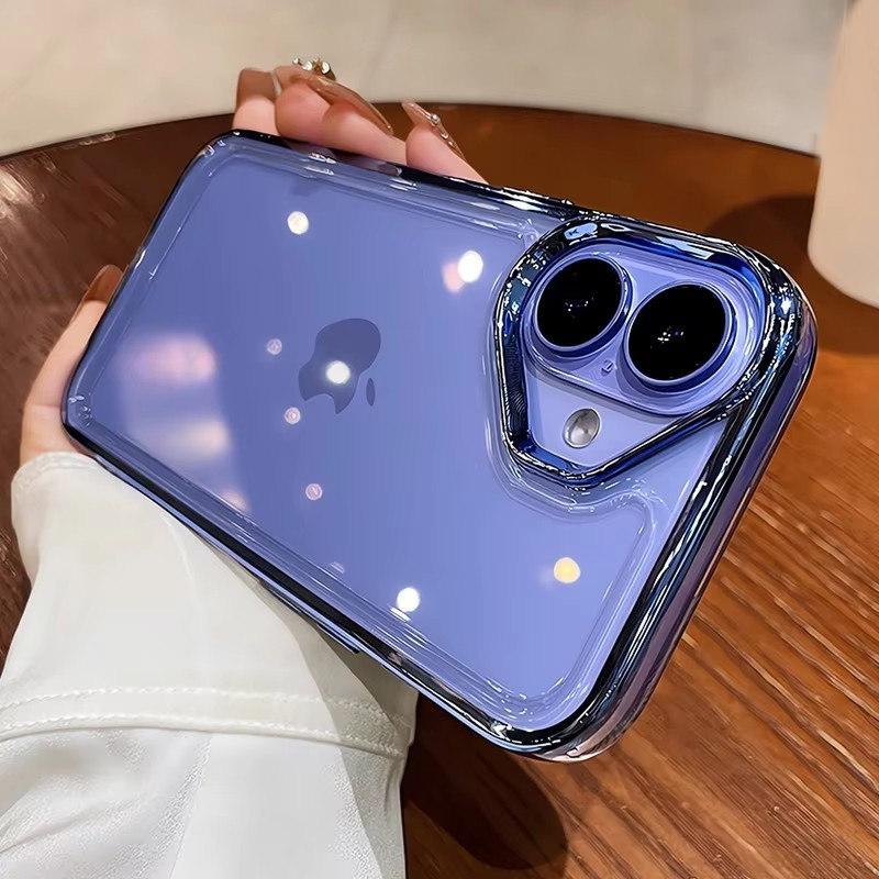 Luxury Plating Transparent Acrylic Case for iPhone 16 15 14 13 12 Pro Max 16 Plus Anti-knock Shockproof Hard PC Armor Cover