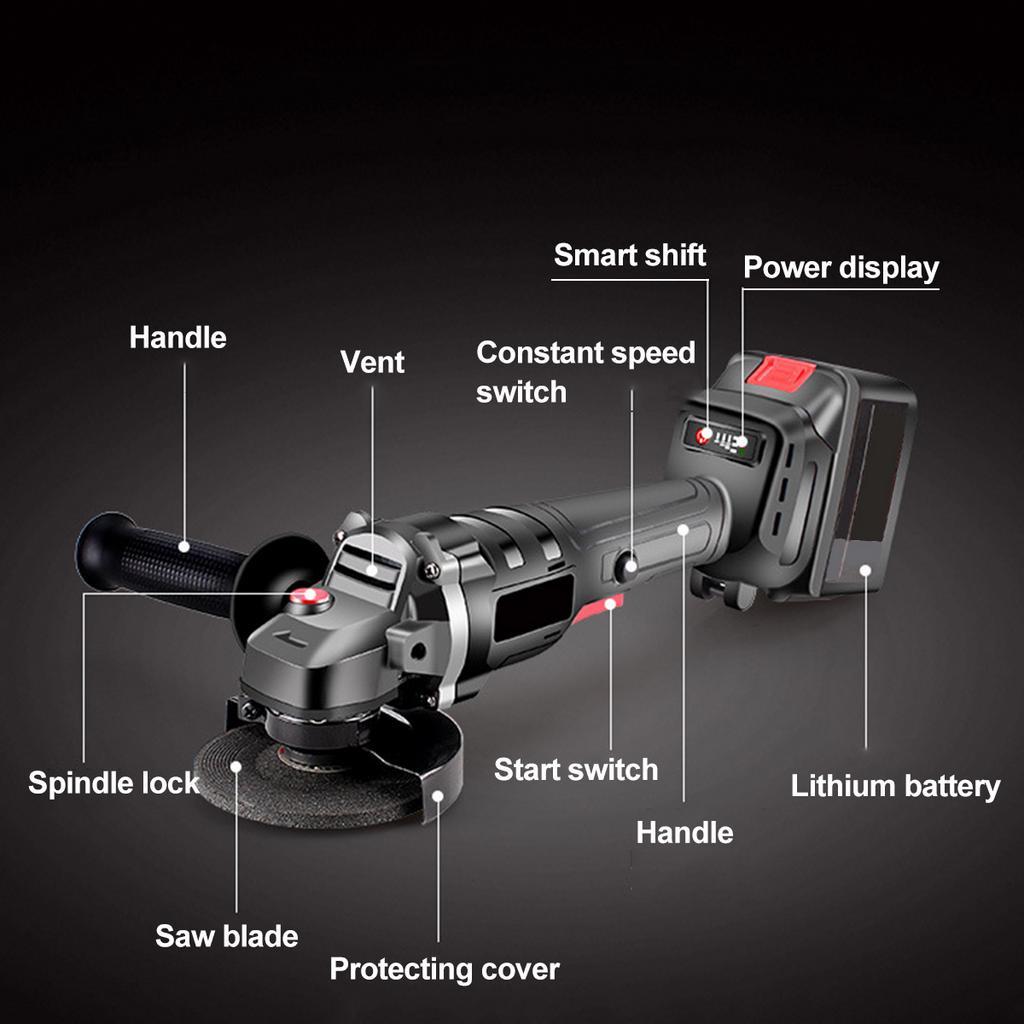 Angle Grinder Grinding Machine Electric Grinding Machine 18V 68000MAH Grinding Cutting Grinding Metal Power Tool 1/2xBattery