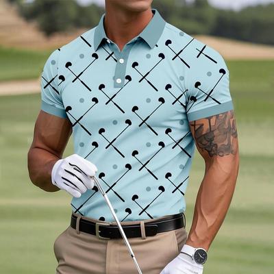 Lässiges Golfmuster Polohemd für Herren Bunt Cartoon 3D-Druck T-Shirts Sommer Freizeit Street Kurzarm Locker T-Shirt Kragenoberteile