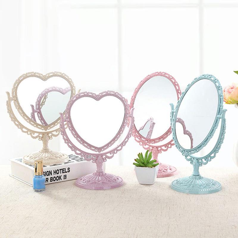 Heart Shaped Makeup Mirror Vintage Rotatable Plastic Makeup Dresser Mirror