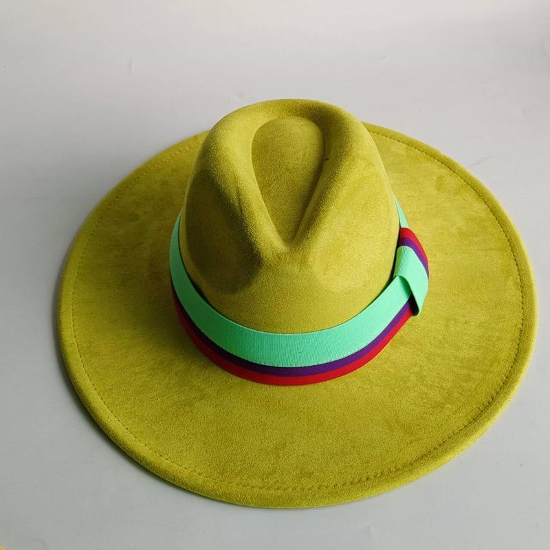 Yiran Dayang Hat Women's Dark/Gray Suede Hat Wide Brim New Fedora Hat Men Autumn Winter Felt Hats Classic Church Fedoras Chapeau Sombrer 58Cm