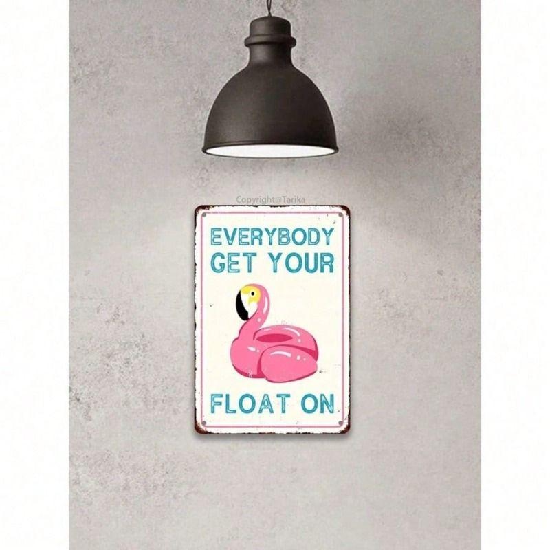 Metal Wall Art, Pink Flamingo Pool Poster, Vintage Retro Tin Sign