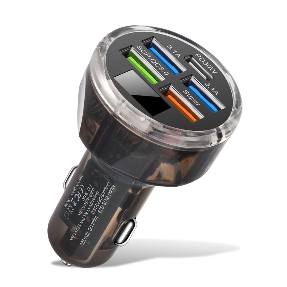 

Автомобильное зарядное устройство USB C, адаптер прикуривателя PD, 5 портов, общая мощность 65 Вт, быстрая зарядка для iPhone 15, Xiaomi, Samsung, телефонов в автомобиле Black