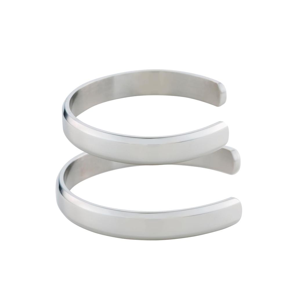 Pair Bangle Surgical Stainless Steel Simple Wide Set of 2 [White Clover] 4SBG043SV&4SBG044SV