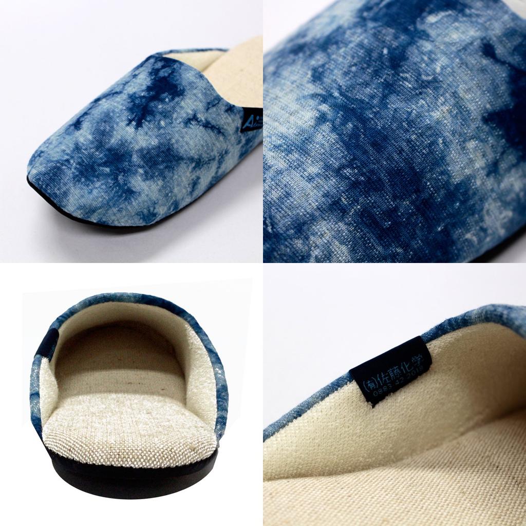 Ai Blue Indigo Stoff 01 Blå Flekkfargede Tøfler, Medium, (26 cm)