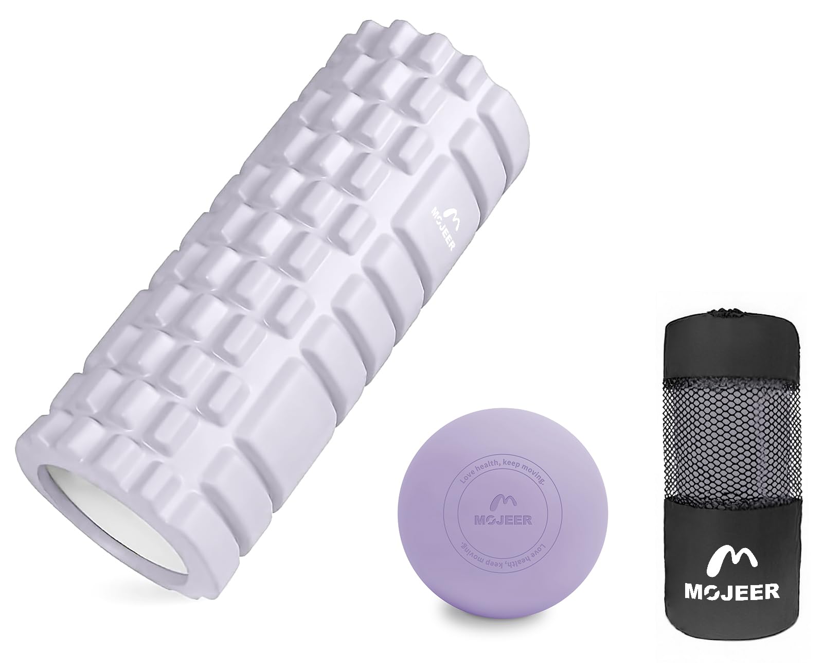 

MOJEER Foam Roller, Myofascial Release, Set of 2, Massage Ball, Stretching Pole, Exercise Pole, YJZ33AMQ (Purple)