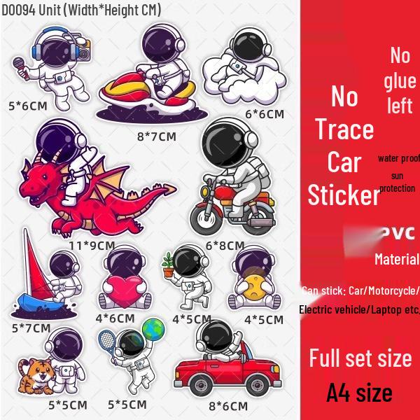 Astronaut Waterproof Scooter Stickers - Creative Scratch Cover for Yadea Aima Tai Ling Electric Battery Vehicles