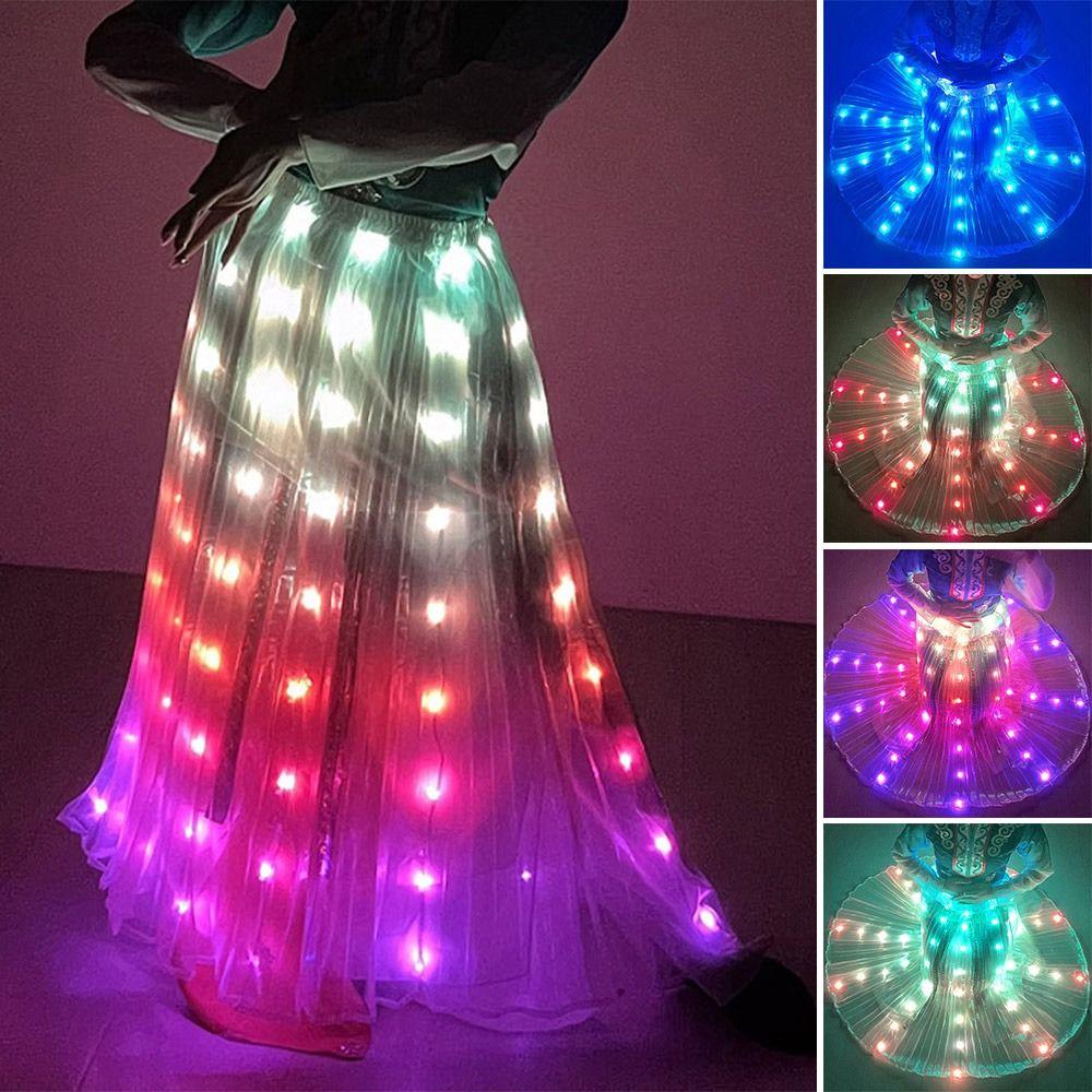 Shiny Luminous Led Skirt White Long Light Up Skirt Festival Party Belly Dancing Skirt Adult
