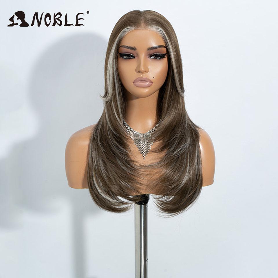 Elegantní syntetické paruky s krajkou vpředu pro ženy 13x3 Rovná krajková paruka Předvytrhaná vrstvená paruka Ombre blond hnědá bílá Cosplay paruka