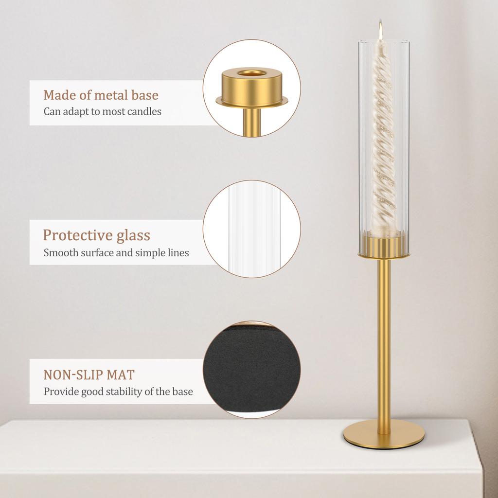 3Pcs Candlestick Holder Hurricane Candle Holder with Ribbed Glass Cylinder Windproof Tall Candlestick Holder for Table Fireplace