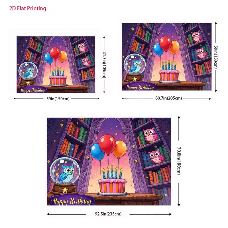 2D Harry Potter Style Birthday Backdrop, Magical Owls & Wizard Bookshelf Ban