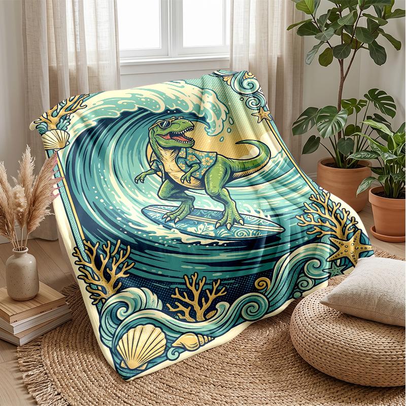 Surfing Dinosaur Adventure 1 Theme blanket Lightweight Warm Flannel Blanket Decorative Throw Blanket for Home Decoration